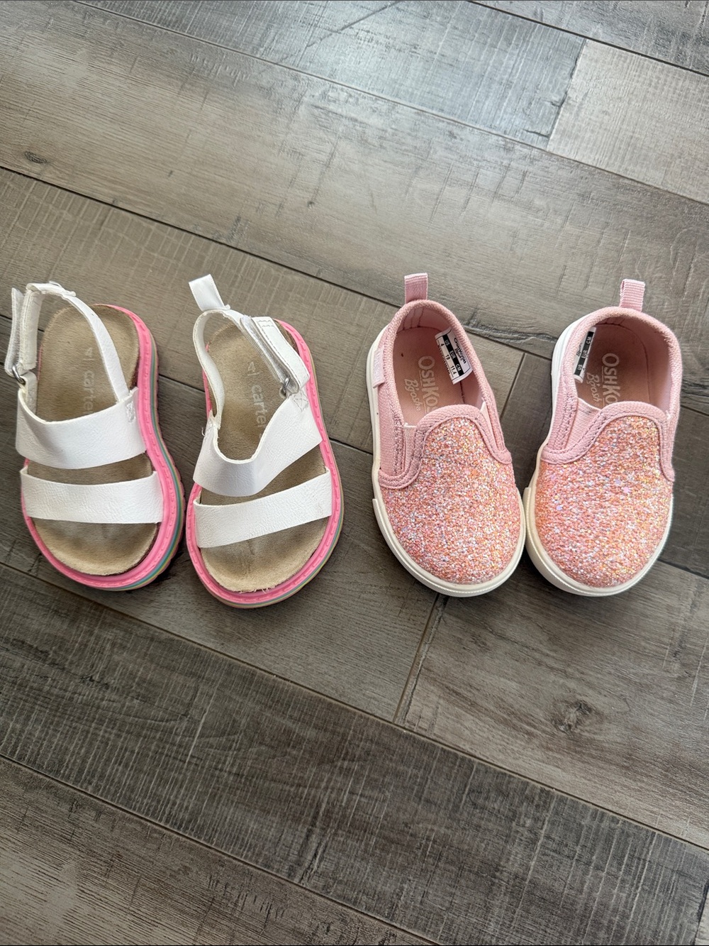 OshKosh B'gosh Pink Glitter Slip-On Sneakers and White Sandals Set